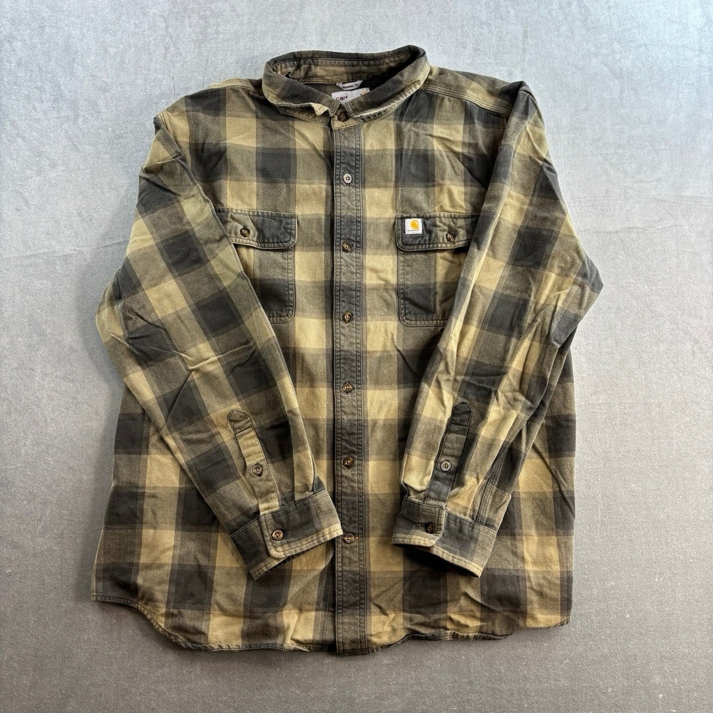 Carhartt Hubbard Plaid‎ Flannel Shirt Mens XL Original Fit Green 103822-39122